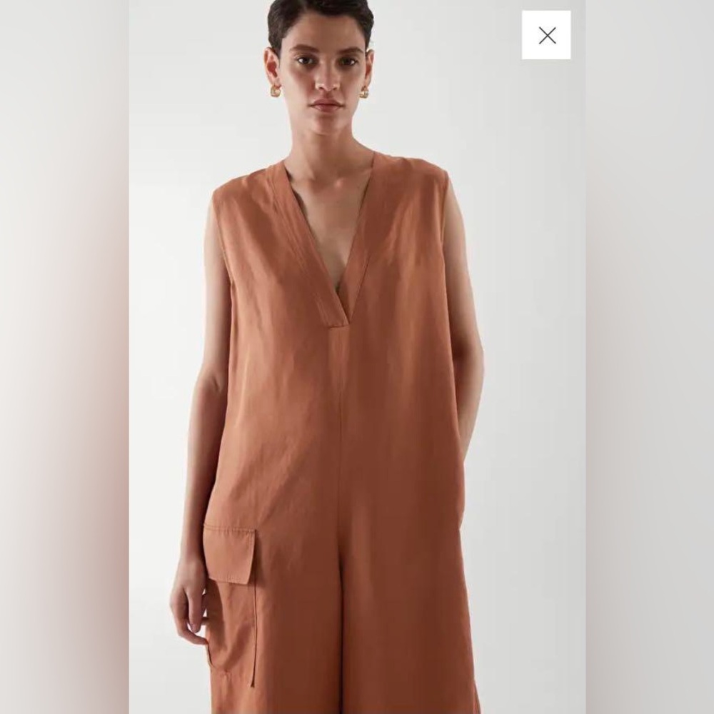 COS Terracotta Sleeveless V-Neck Wide-Leg Jumpsuit - Picture 2 of 8
